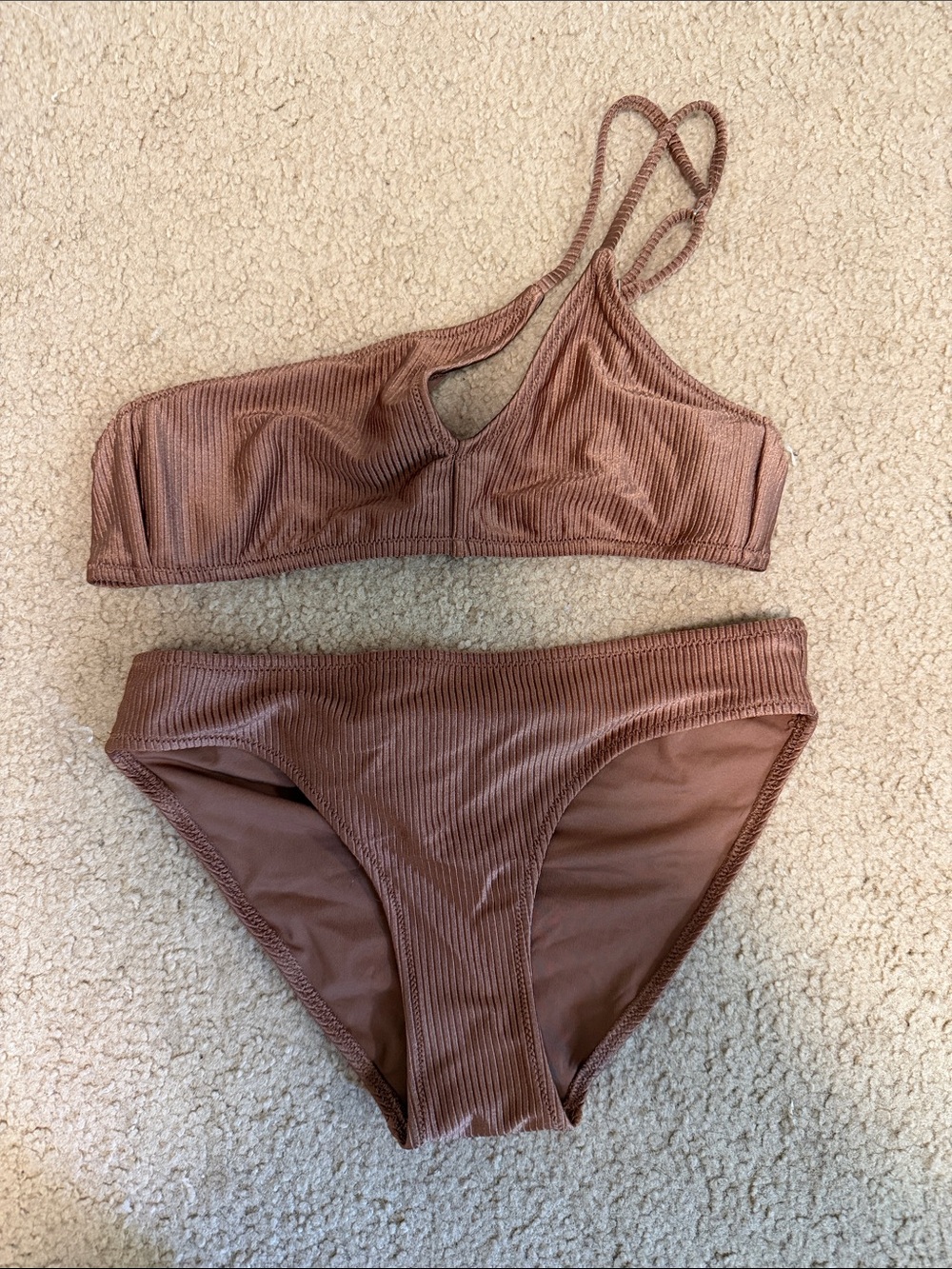 aerie Ribbed Asymmetric One-Shoulder Bikini in Mauve